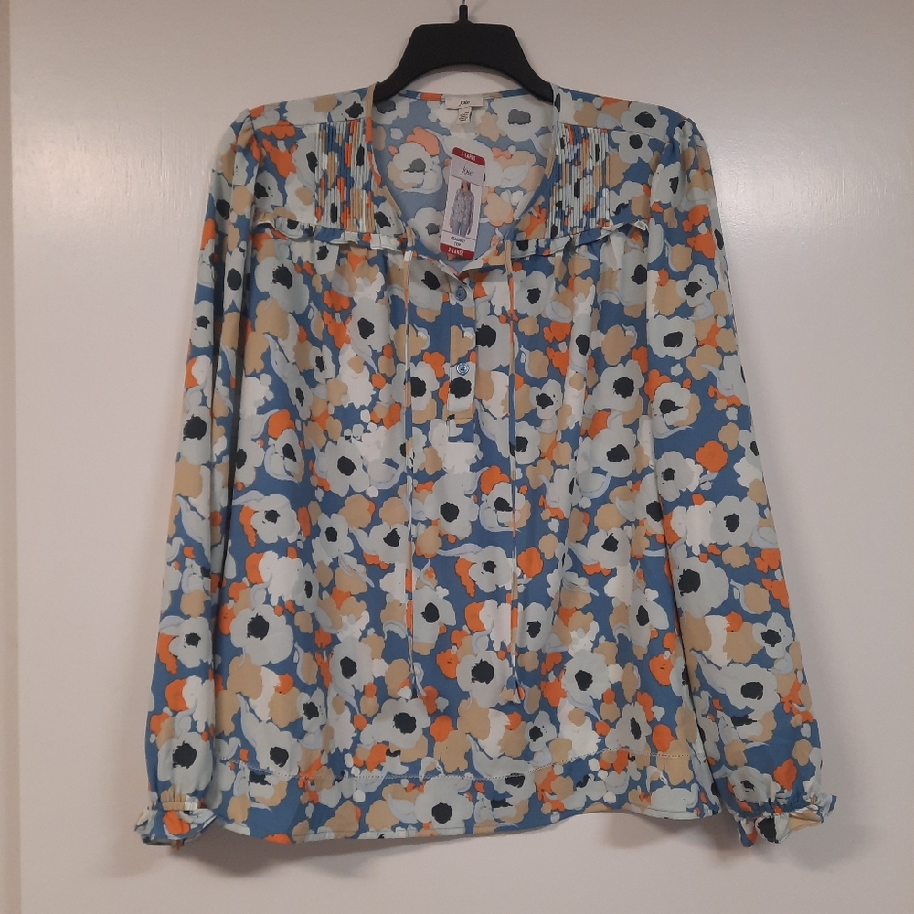 Joie Peasant Top Floral Women's XL Pullover Tunic Top Long Sleeve Blouse
